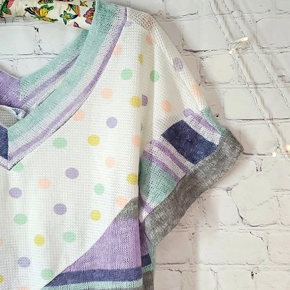Oddi USA Made Knit Lavender Lilac Purple Polka Dot Funky Fun Oversized Top Sz M - Picture 5 of 12